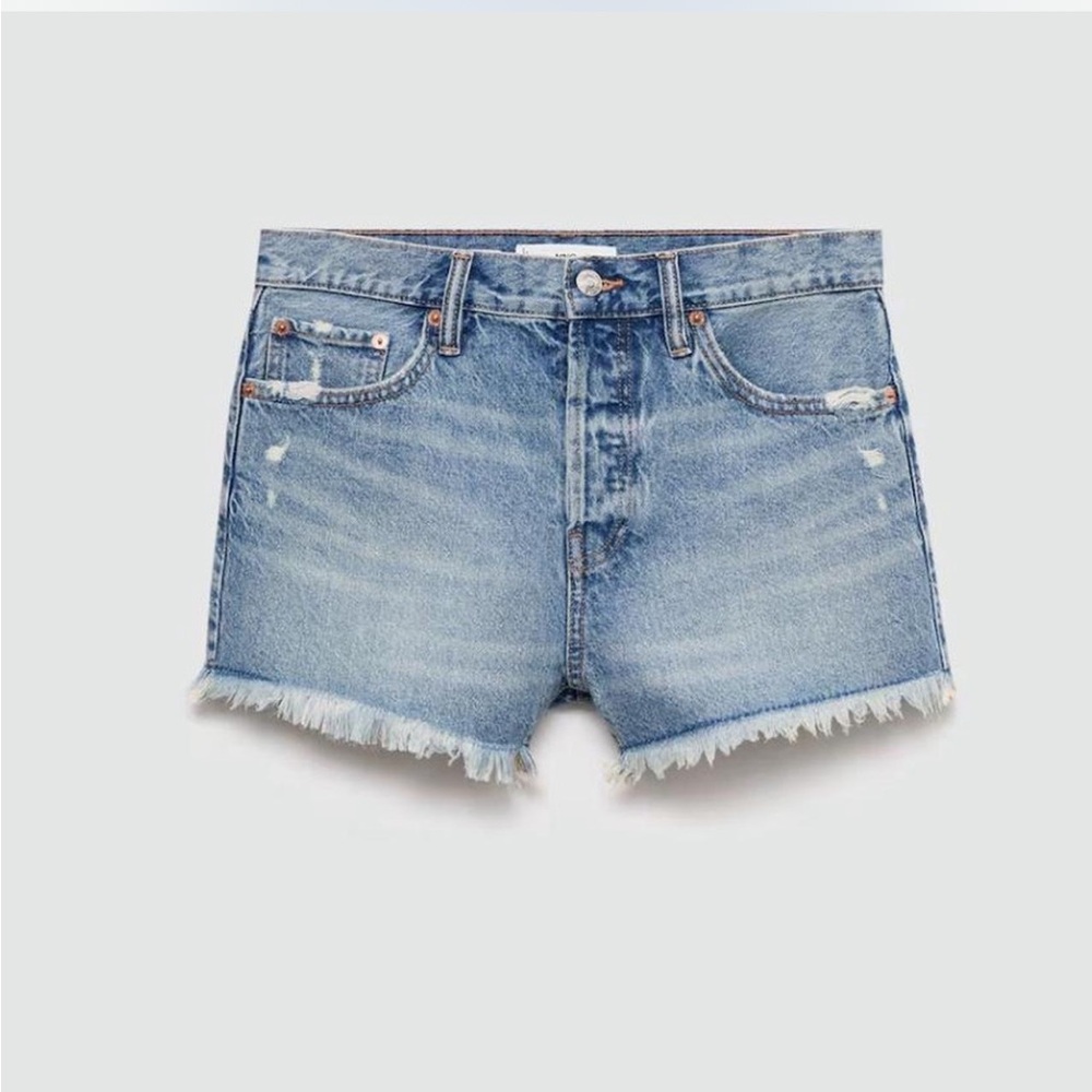 Blue Denim Cutoff Shorts from mango